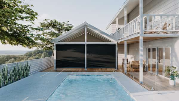 wire guide awning on patio