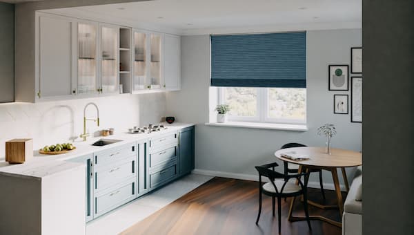 honeycomb blinds in farm house kitchen