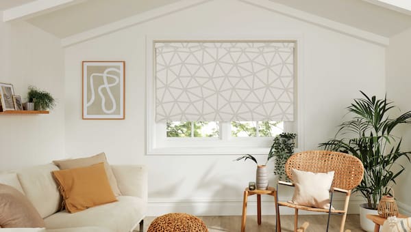 geometric pattern roller blinds in living room