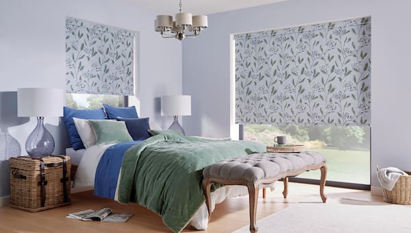 flower pattern roller blinds in bedroom